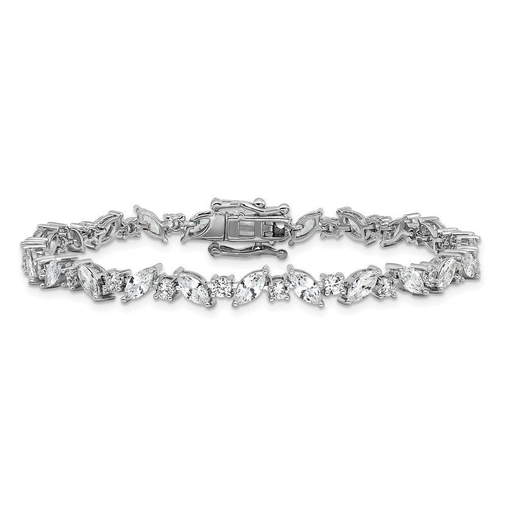Sterling Silver Cheryl M Rhodium-Plated Polished Fancy Marquise CZ Bracelet