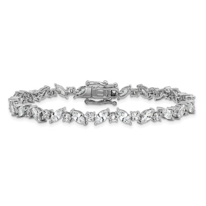 Sterling Silver Cheryl M Rhodium-Plated Polished Fancy Marquise CZ Bracelet
