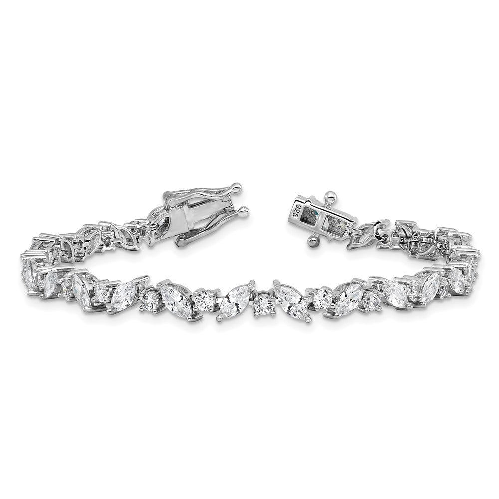 Sterling Silver Cheryl M Rhodium-Plated Polished Fancy Marquise CZ Bracelet