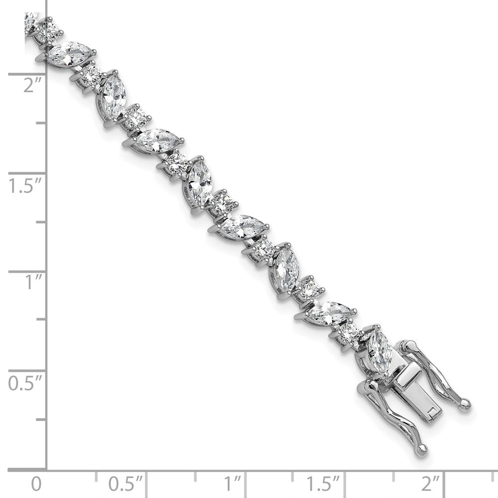 Sterling Silver Cheryl M Rhodium-Plated Polished Fancy Marquise CZ Bracelet