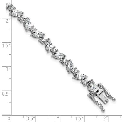 Sterling Silver Cheryl M Rhodium-Plated Polished Fancy Marquise CZ Bracelet