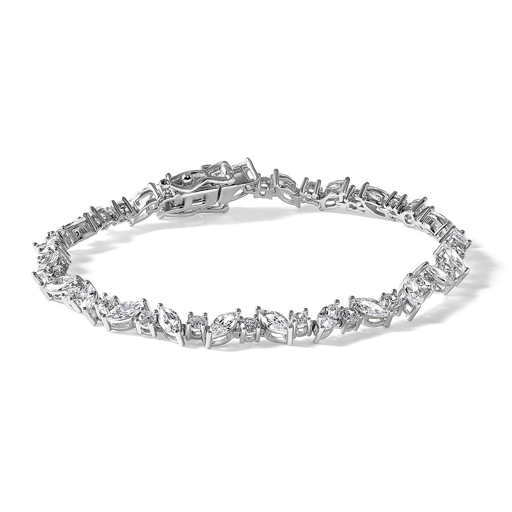 Sterling Silver Cheryl M Rhodium-Plated Polished Fancy Marquise CZ Bracelet