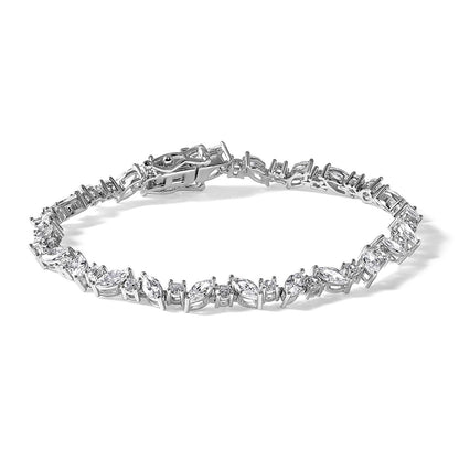 Sterling Silver Cheryl M Rhodium-Plated Polished Fancy Marquise CZ Bracelet