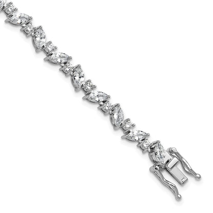 Sterling Silver Cheryl M Rhodium-Plated Polished Fancy Marquise CZ Bracelet