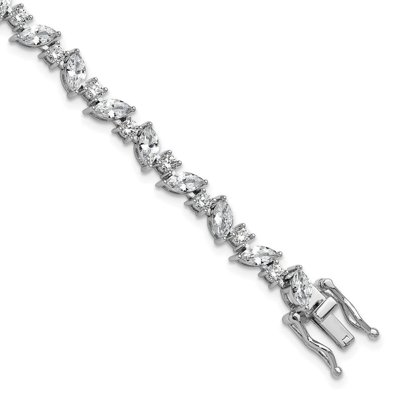 Sterling Silver Cheryl M Rhodium-Plated Polished Fancy Marquise CZ Bracelet