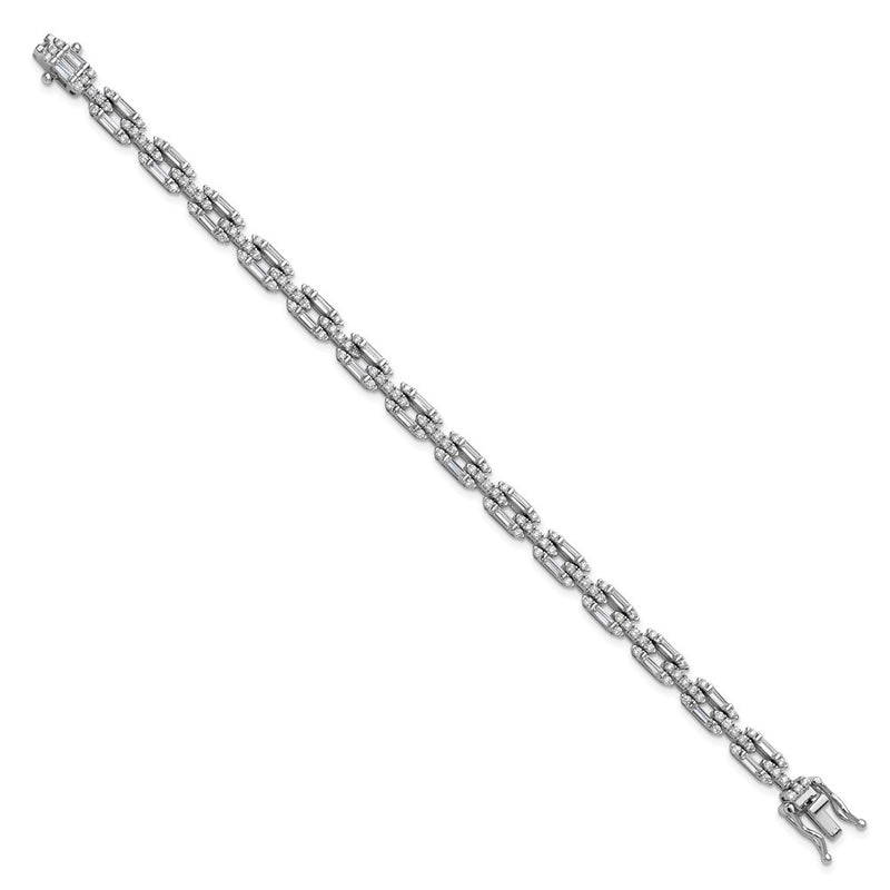 Sterling Silver Cheryl M Rhodium Plated Polished Fancy CZ Link Bracelet