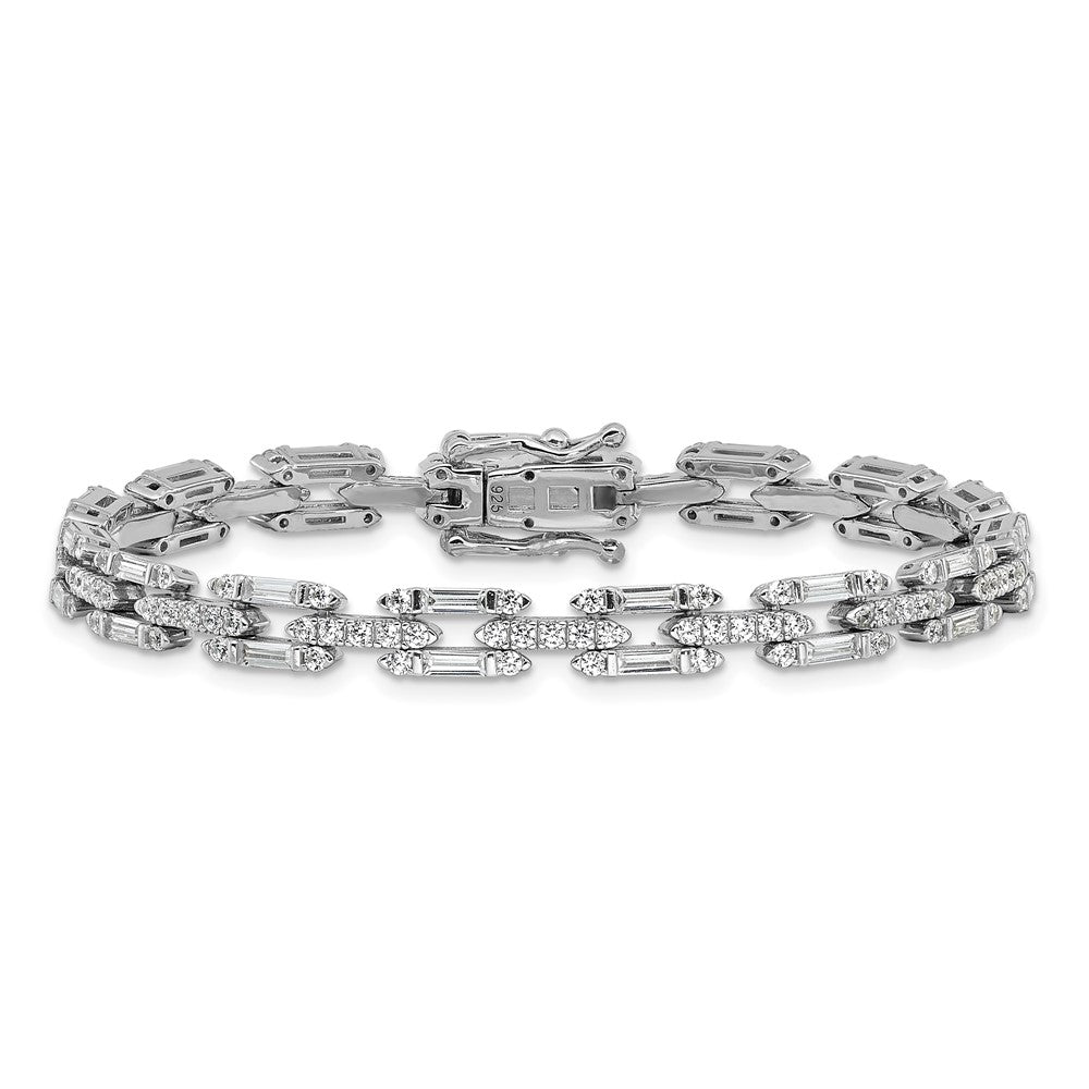 Sterling Silver Cheryl M Rhodium Plated Polished Fancy CZ Link Bracelet