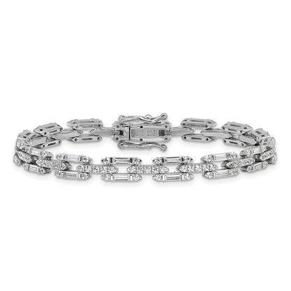 Sterling Silver Cheryl M Rhodium Plated Polished Fancy CZ Link Bracelet