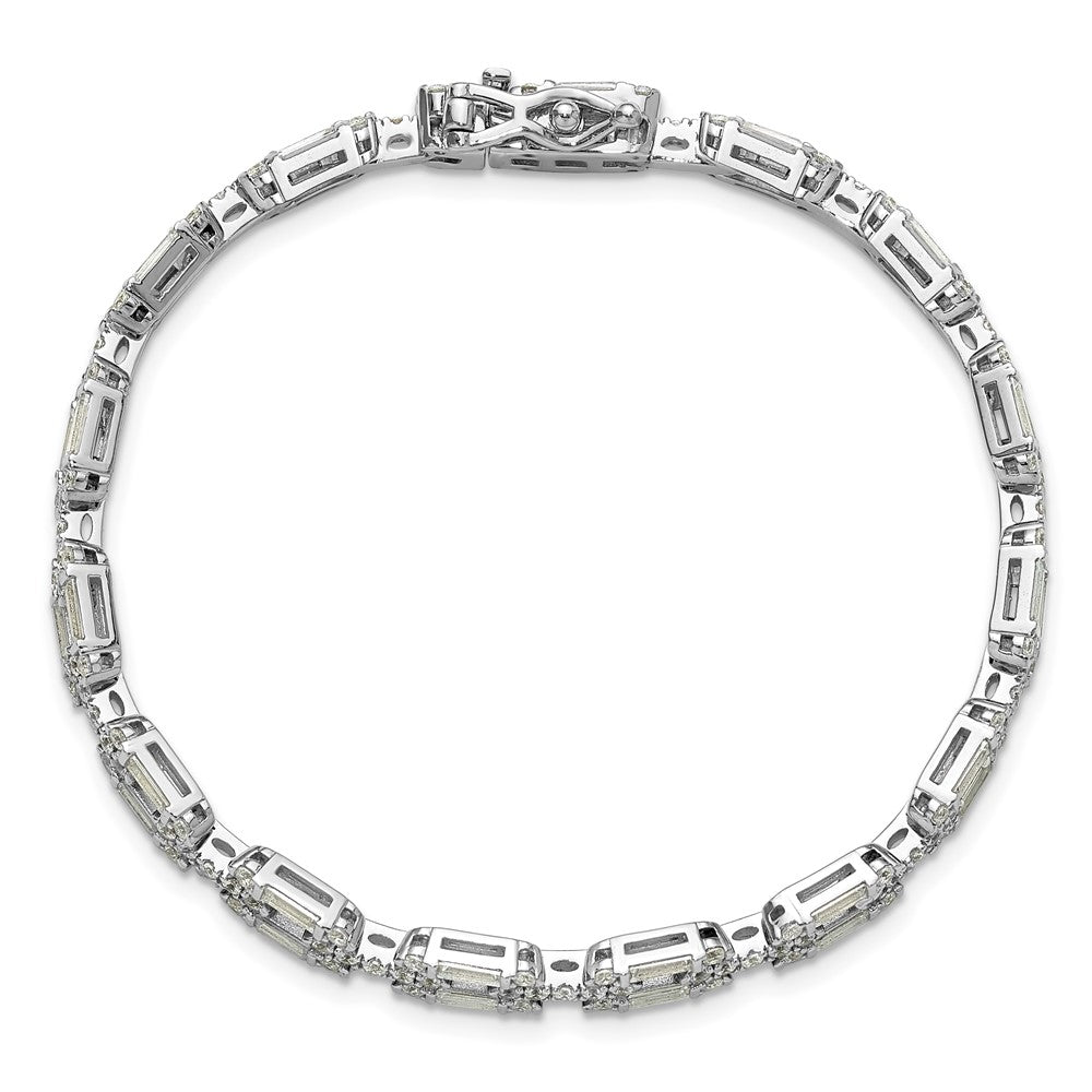 Sterling Silver Cheryl M Rhodium Plated Polished Fancy CZ Link Bracelet