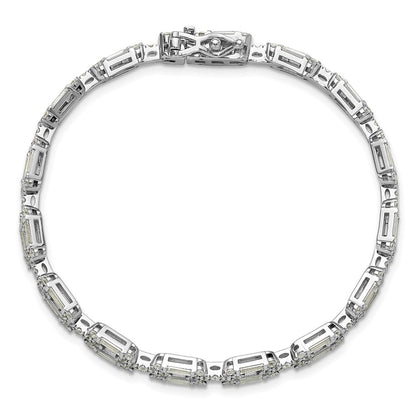 Sterling Silver Cheryl M Rhodium Plated Polished Fancy CZ Link Bracelet