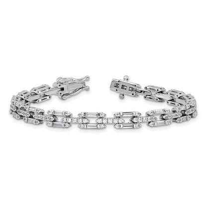 Sterling Silver Cheryl M Rhodium Plated Polished Fancy CZ Link Bracelet