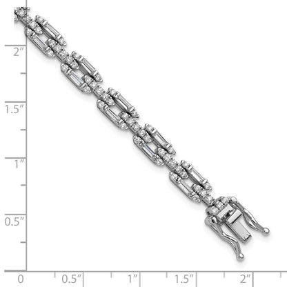 Sterling Silver Cheryl M Rhodium Plated Polished Fancy CZ Link Bracelet