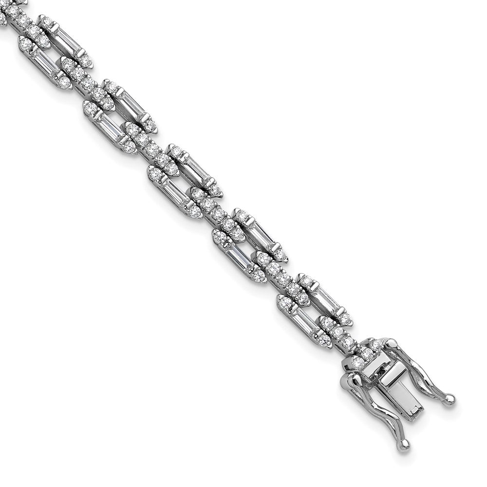 Sterling Silver Cheryl M Rhodium Plated Polished Fancy CZ Link Bracelet
