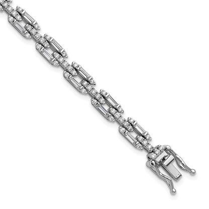 Sterling Silver Cheryl M Rhodium Plated Polished Fancy CZ Link Bracelet