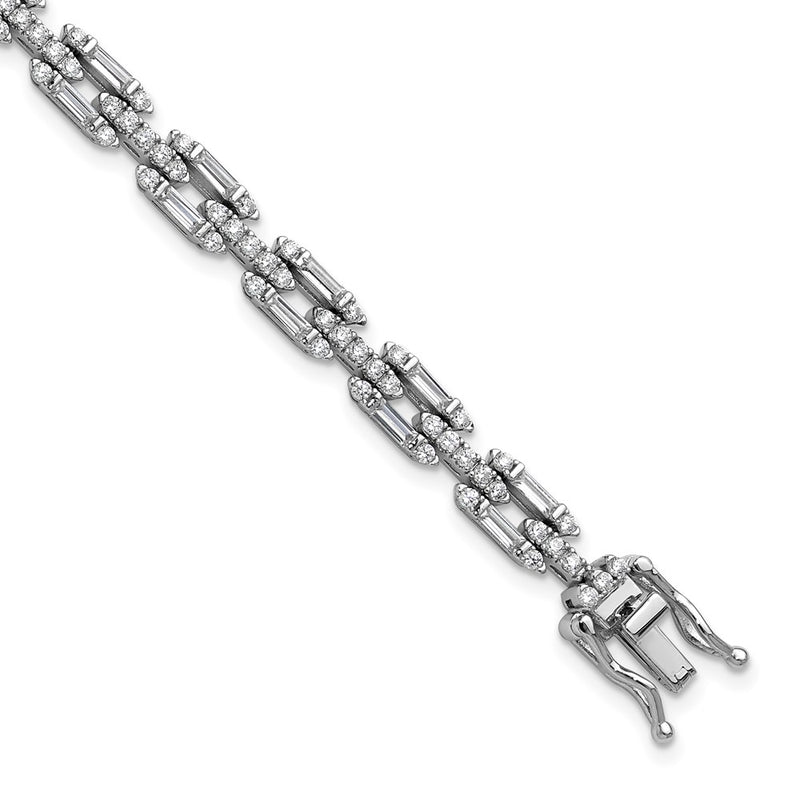 Sterling Silver Cheryl M Rhodium Plated Polished Fancy CZ Link Bracelet