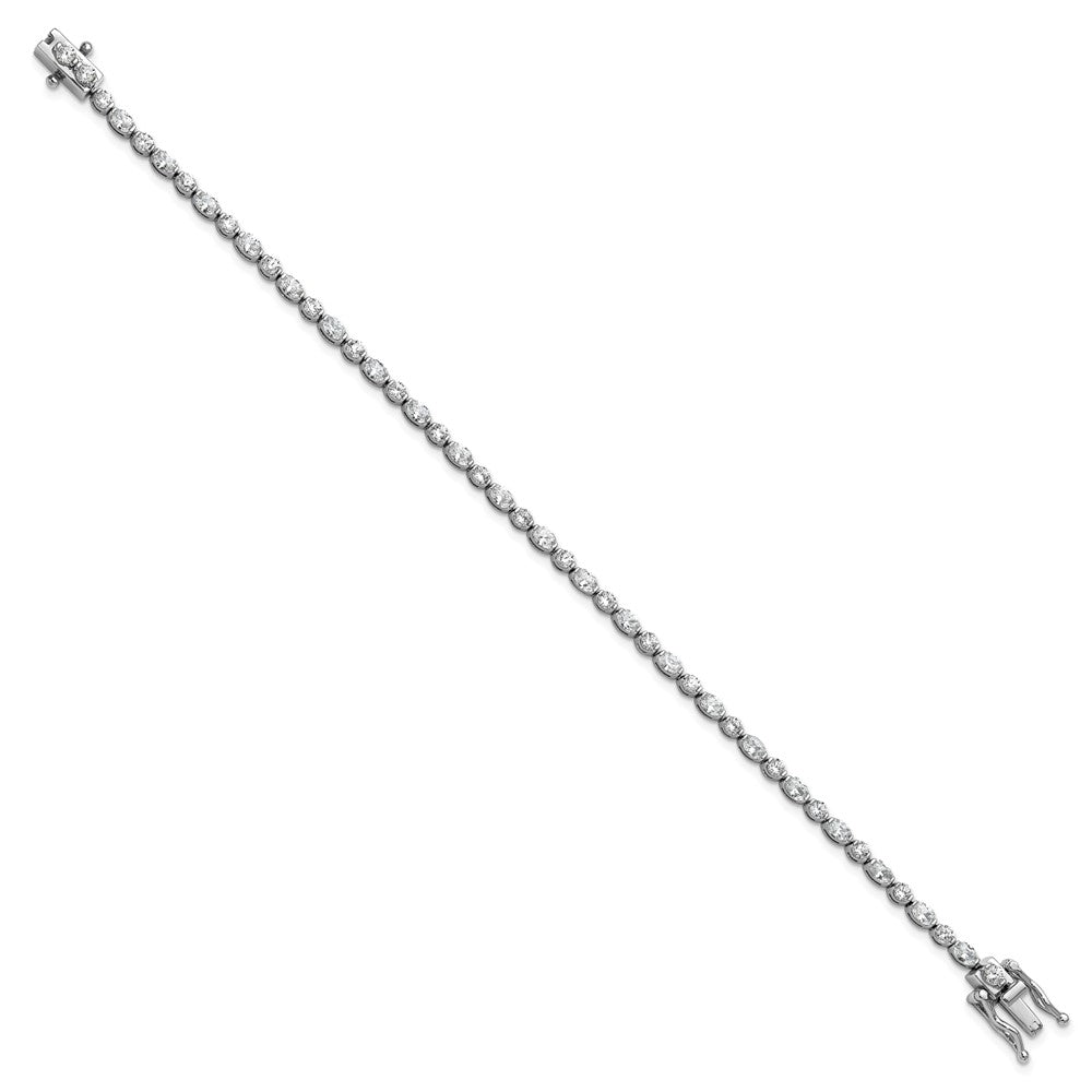Sterling Silver Cheryl M Rhodium Plated Polished Round & Oval CZ Tennis Bracelet