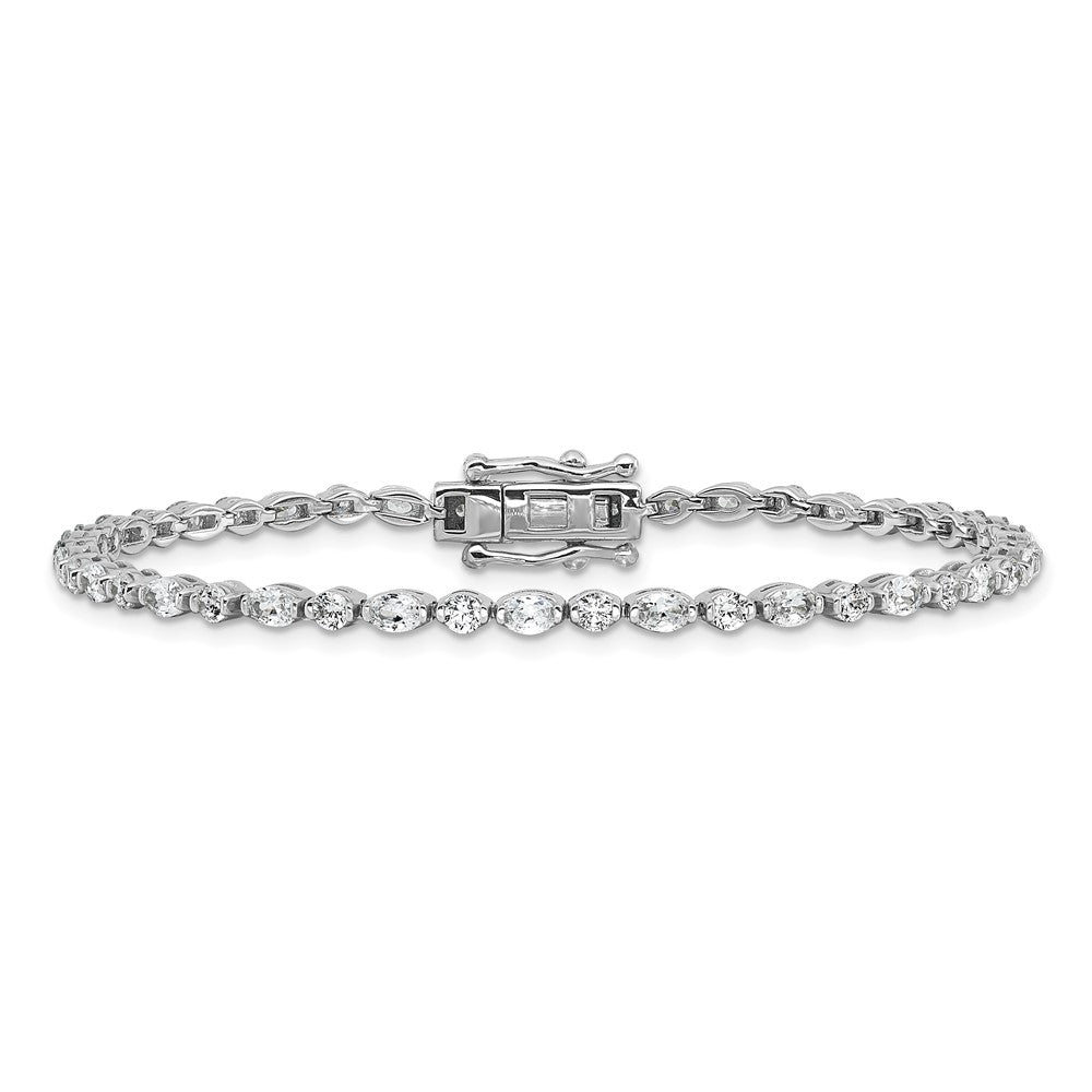 Sterling Silver Cheryl M Rhodium Plated Polished Round & Oval CZ Tennis Bracelet