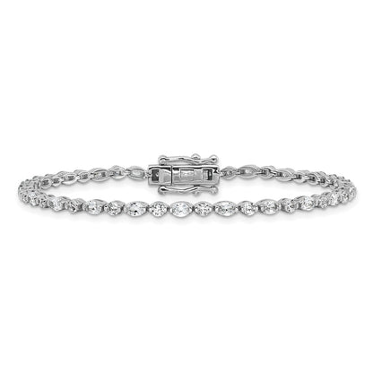 Sterling Silver Cheryl M Rhodium Plated Polished Round & Oval CZ Tennis Bracelet