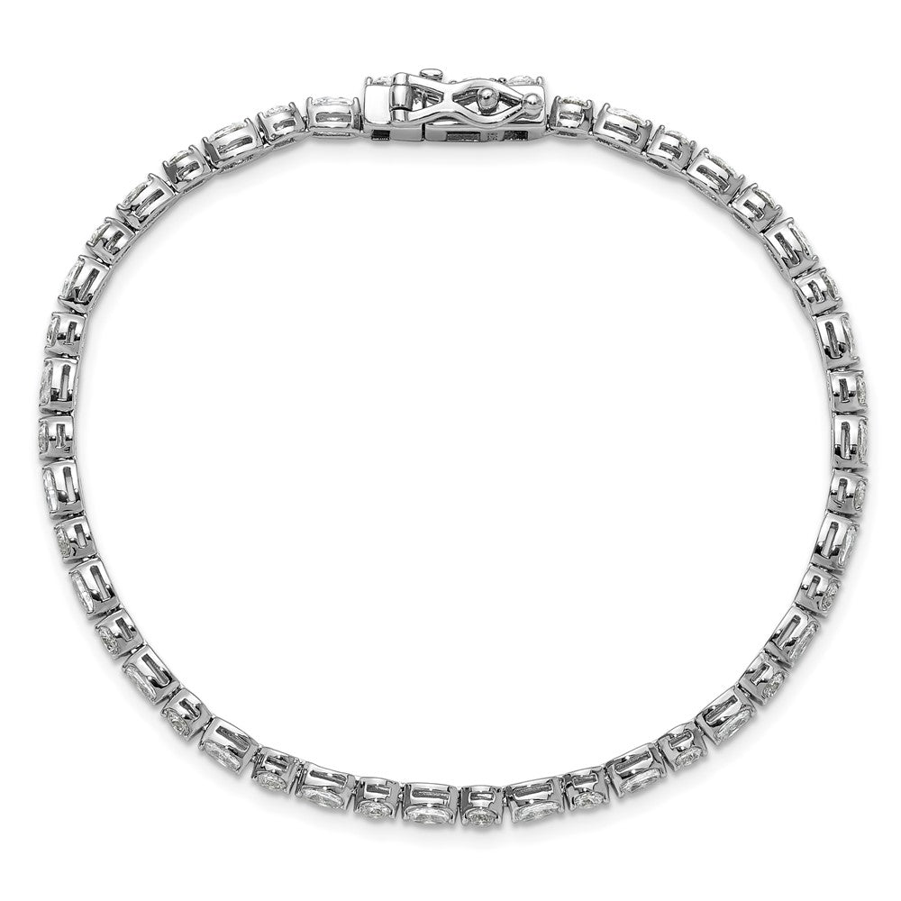 Sterling Silver Cheryl M Rhodium Plated Polished Round & Oval CZ Tennis Bracelet