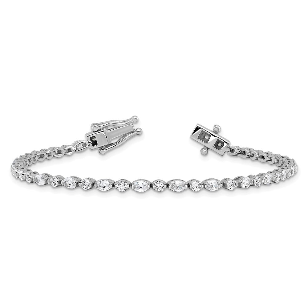 Sterling Silver Cheryl M Rhodium Plated Polished Round & Oval CZ Tennis Bracelet
