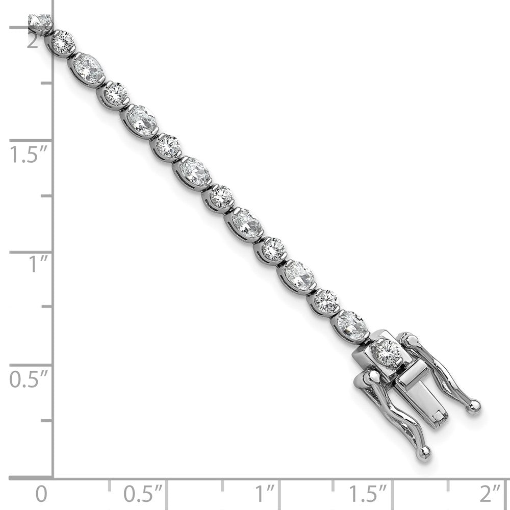 Sterling Silver Cheryl M Rhodium Plated Polished Round & Oval CZ Tennis Bracelet