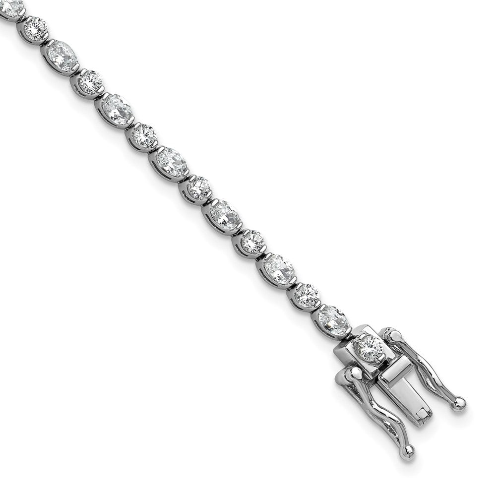 Sterling Silver Cheryl M Rhodium Plated Polished Round & Oval CZ Tennis Bracelet