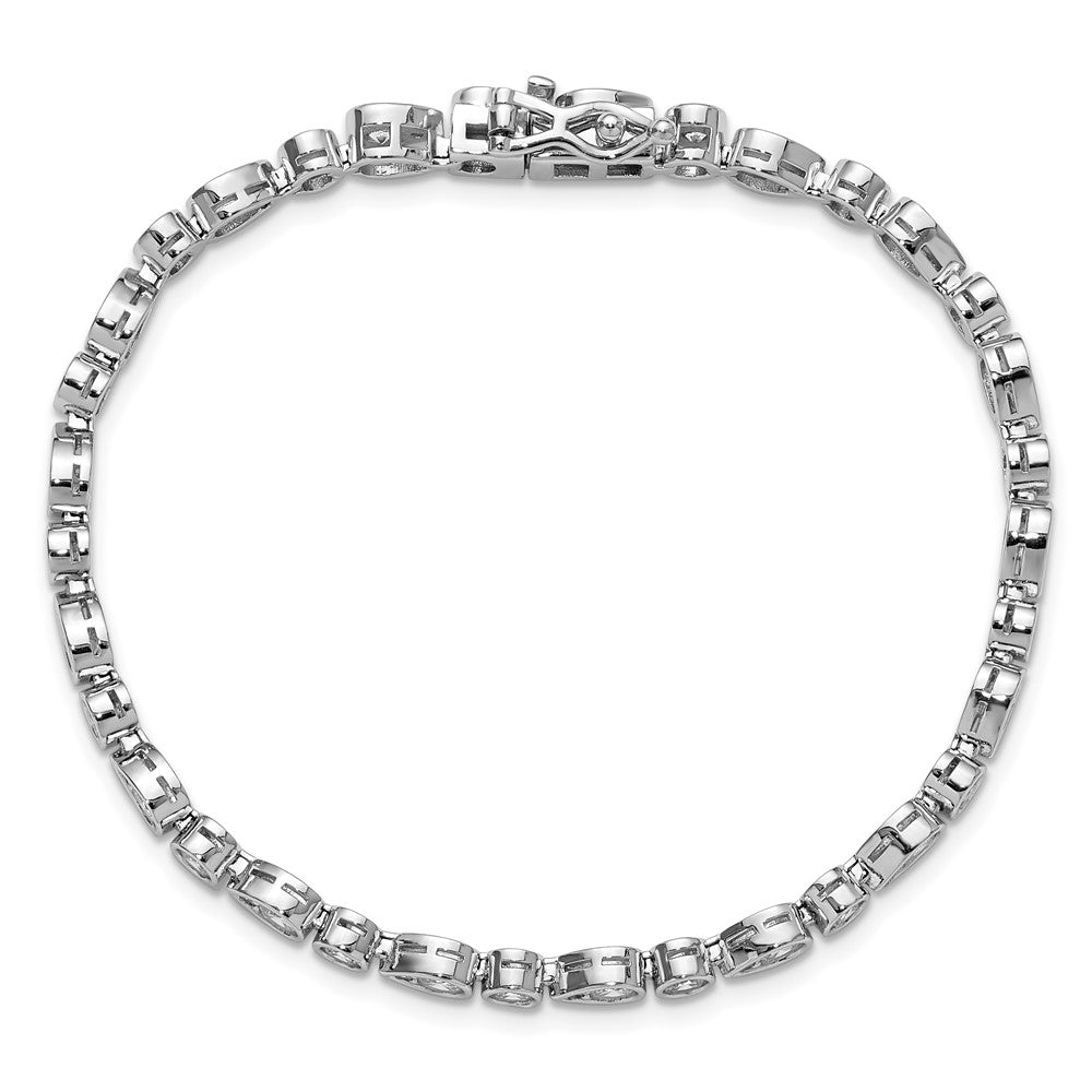 Sterling Silver Cheryl M Rhodium Plated Polished Bezel Set Round & Pear CZ Bracelet