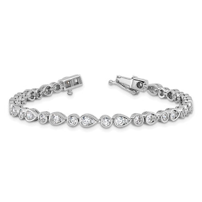 Sterling Silver Cheryl M Rhodium Plated Polished Bezel Set Round & Pear CZ Bracelet