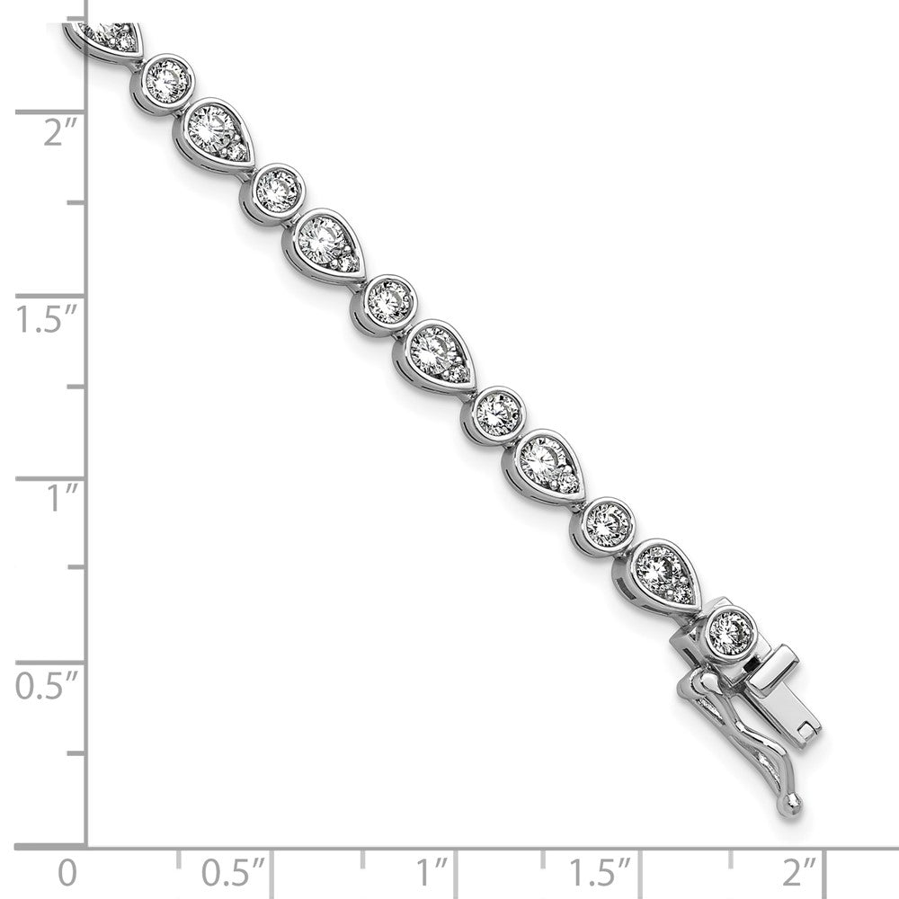 Sterling Silver Cheryl M Rhodium Plated Polished Bezel Set Round & Pear CZ Bracelet