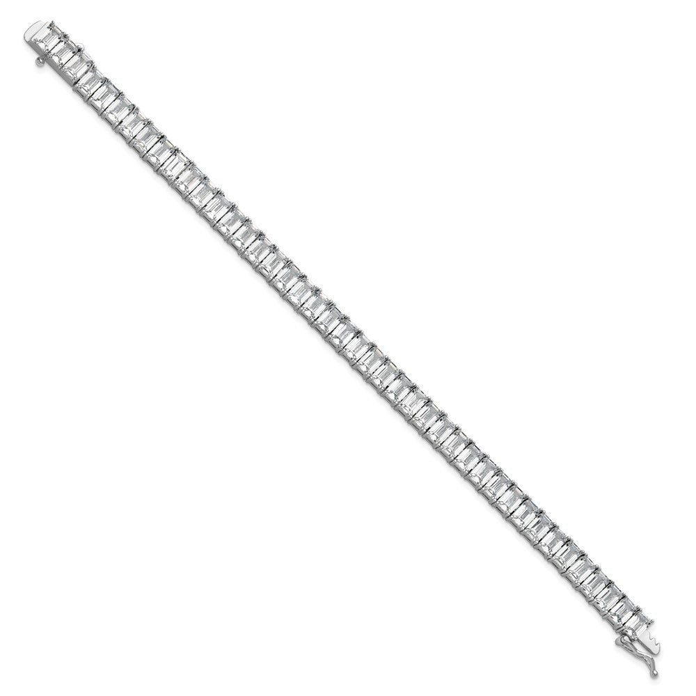 Sterling Silver Cheryl M Rhodium Plated Polished Emerald-Cut CZ Tennis Bracelet