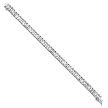 Sterling Silver Cheryl M Rhodium Plated Polished Emerald-Cut CZ Tennis Bracelet