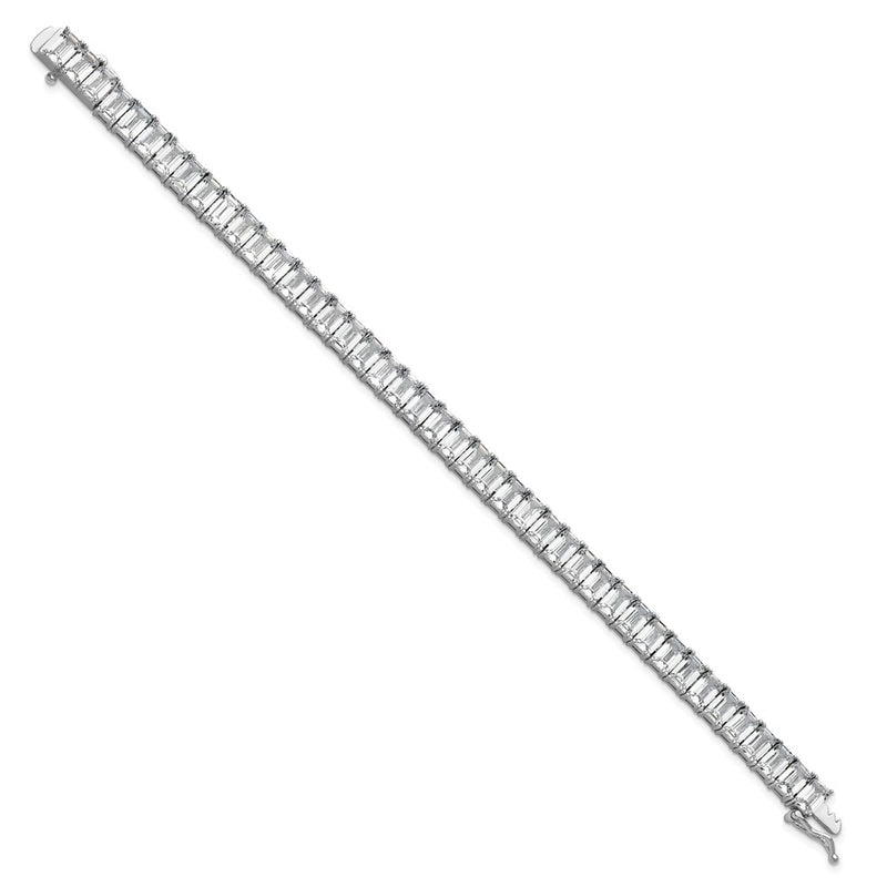 Sterling Silver Cheryl M Rhodium Plated Polished Emerald-Cut CZ Tennis Bracelet