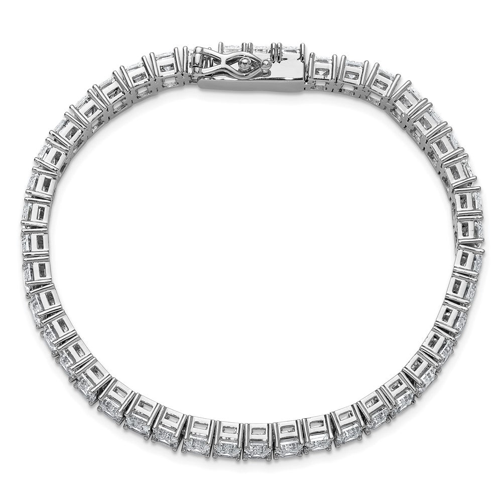 Sterling Silver Cheryl M Rhodium Plated Polished Emerald-Cut CZ Tennis Bracelet