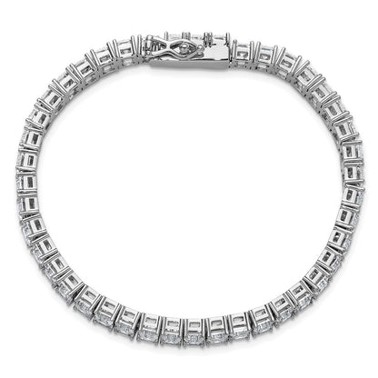 Sterling Silver Cheryl M Rhodium Plated Polished Emerald-Cut CZ Tennis Bracelet