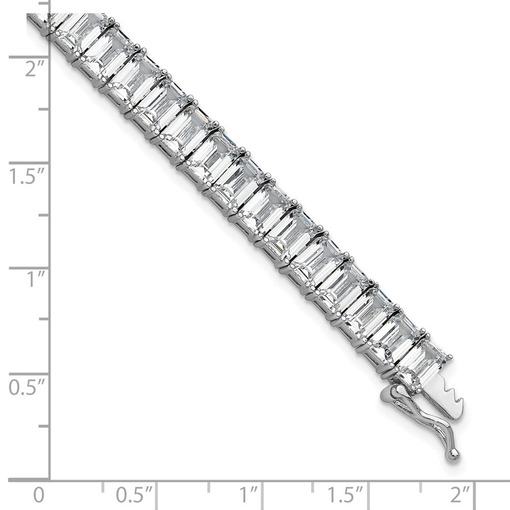 Sterling Silver Cheryl M Rhodium Plated Polished Emerald-Cut CZ Tennis Bracelet