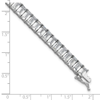 Sterling Silver Cheryl M Rhodium Plated Polished Emerald-Cut CZ Tennis Bracelet