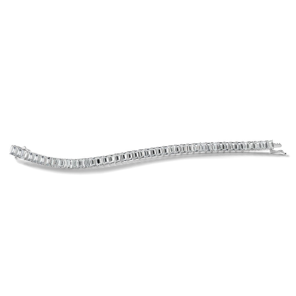 Sterling Silver Cheryl M Rhodium Plated Polished Emerald-Cut CZ Tennis Bracelet