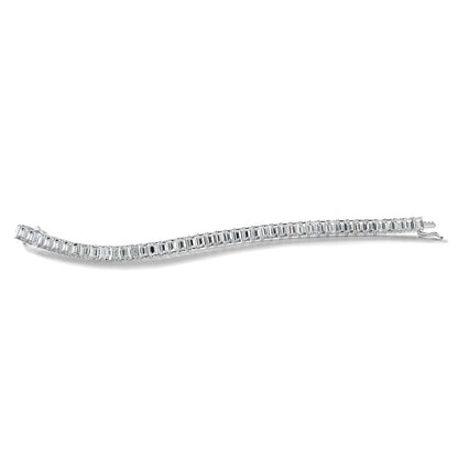 Sterling Silver Cheryl M Rhodium Plated Polished Emerald-Cut CZ Tennis Bracelet
