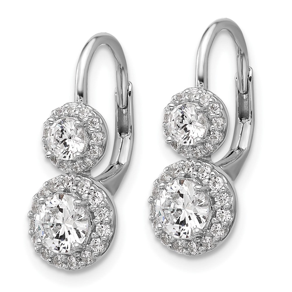 Sterling Silver Cheryl M Rhodium Plated Double Round CZ Halo Leverback Earrings
