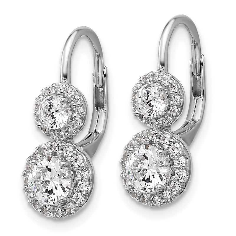 Sterling Silver Cheryl M Rhodium Plated Double Round CZ Halo Leverback Earrings