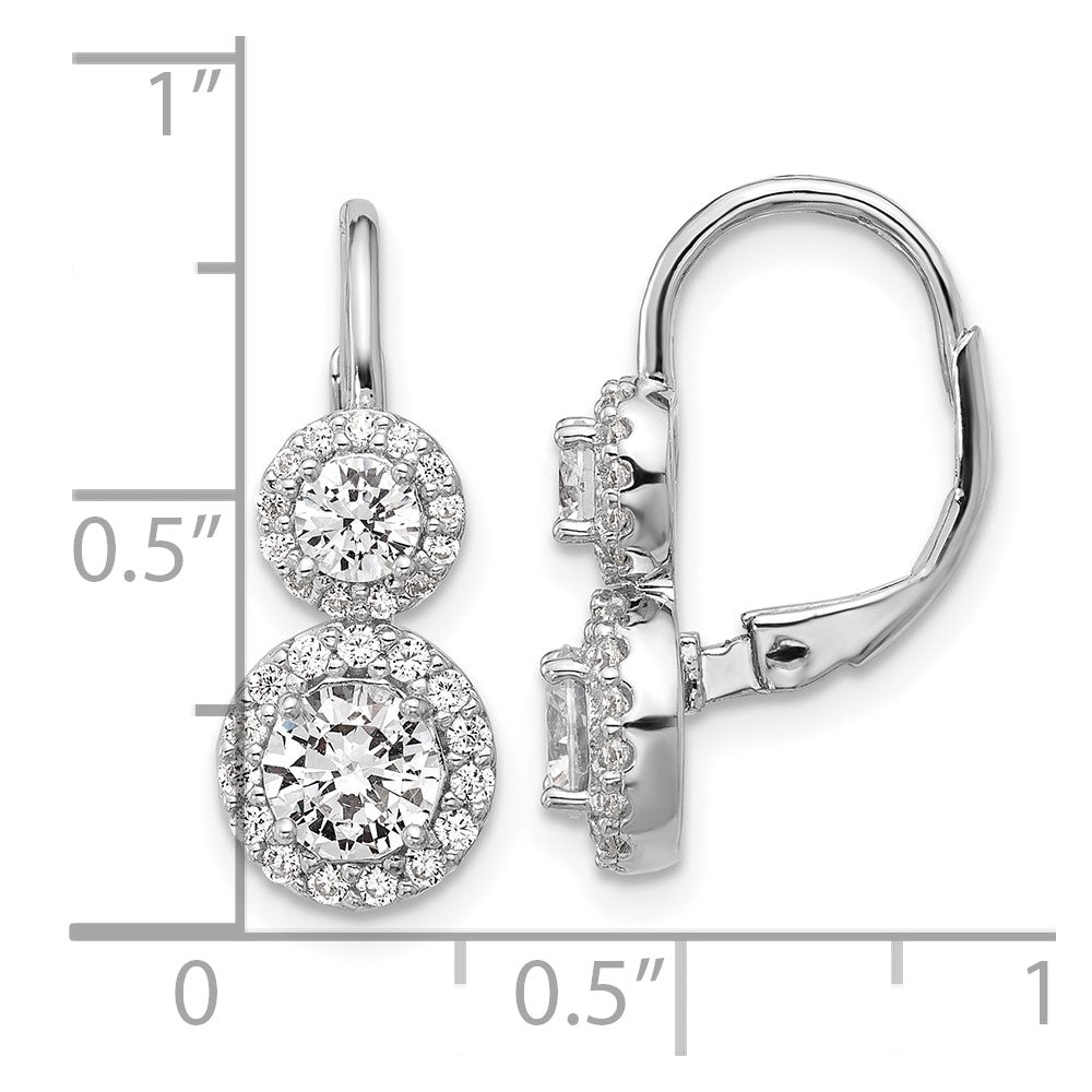 Sterling Silver Cheryl M Rhodium Plated Double Round CZ Halo Leverback Earrings