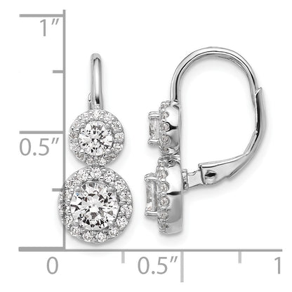 Sterling Silver Cheryl M Rhodium Plated Double Round CZ Halo Leverback Earrings