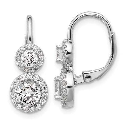 Sterling Silver Cheryl M Rhodium Plated Double Round CZ Halo Leverback Earrings