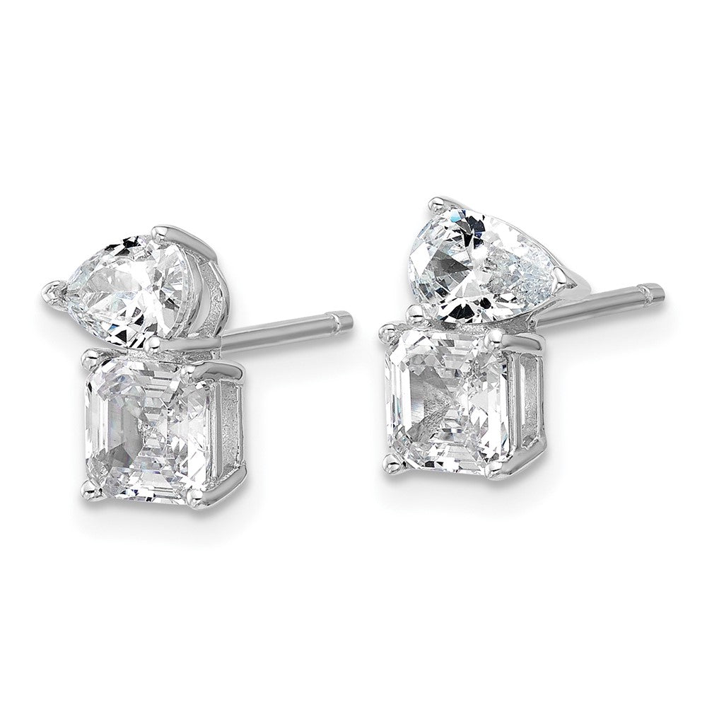 Sterling Silver Cheryl M Rhodium Plated Polished Pear & Square CZ Post Earrings