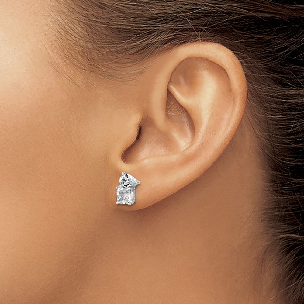 Sterling Silver Cheryl M Rhodium Plated Polished Pear & Square CZ Post Earrings