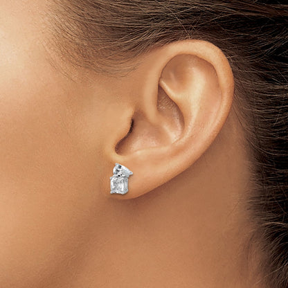 Sterling Silver Cheryl M Rhodium Plated Polished Pear & Square CZ Post Earrings