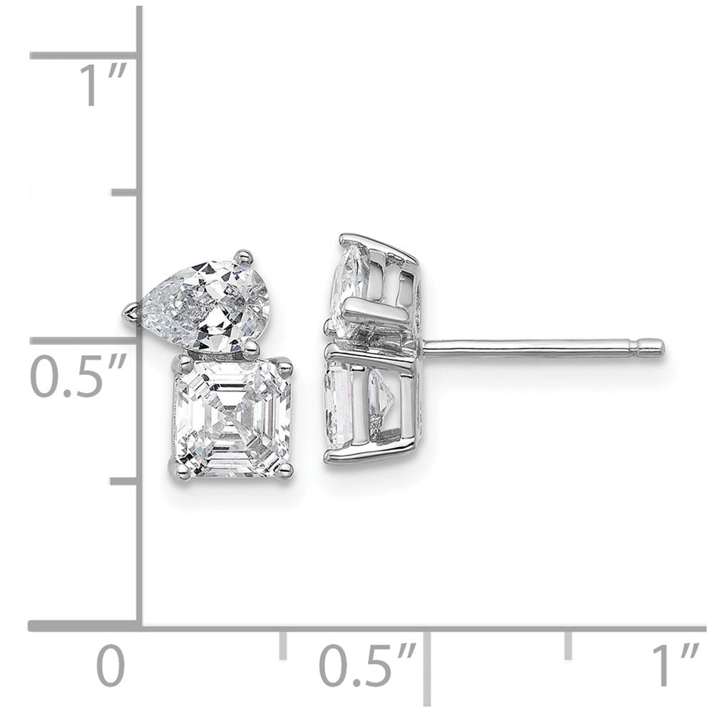 Sterling Silver Cheryl M Rhodium Plated Polished Pear & Square CZ Post Earrings
