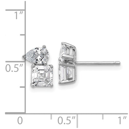 Sterling Silver Cheryl M Rhodium Plated Polished Pear & Square CZ Post Earrings