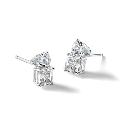 Sterling Silver Cheryl M Rhodium Plated Polished Pear & Square CZ Post Earrings