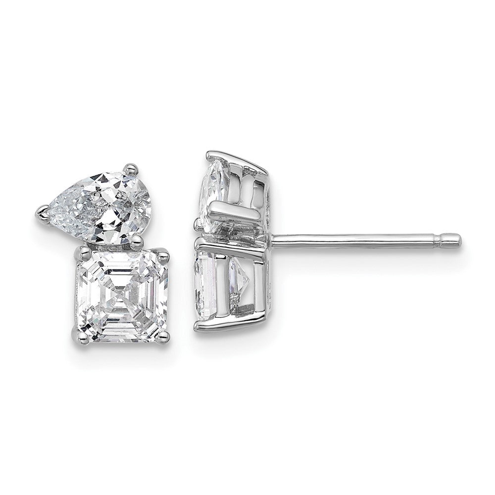 Sterling Silver Cheryl M Rhodium Plated Polished Pear & Square CZ Post Earrings